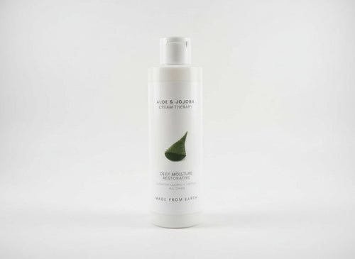 Made from Earth Aloe & Jojoba Cream Therapy Deep Moisture Restorative lotion bottle with aloe leaf graphic.