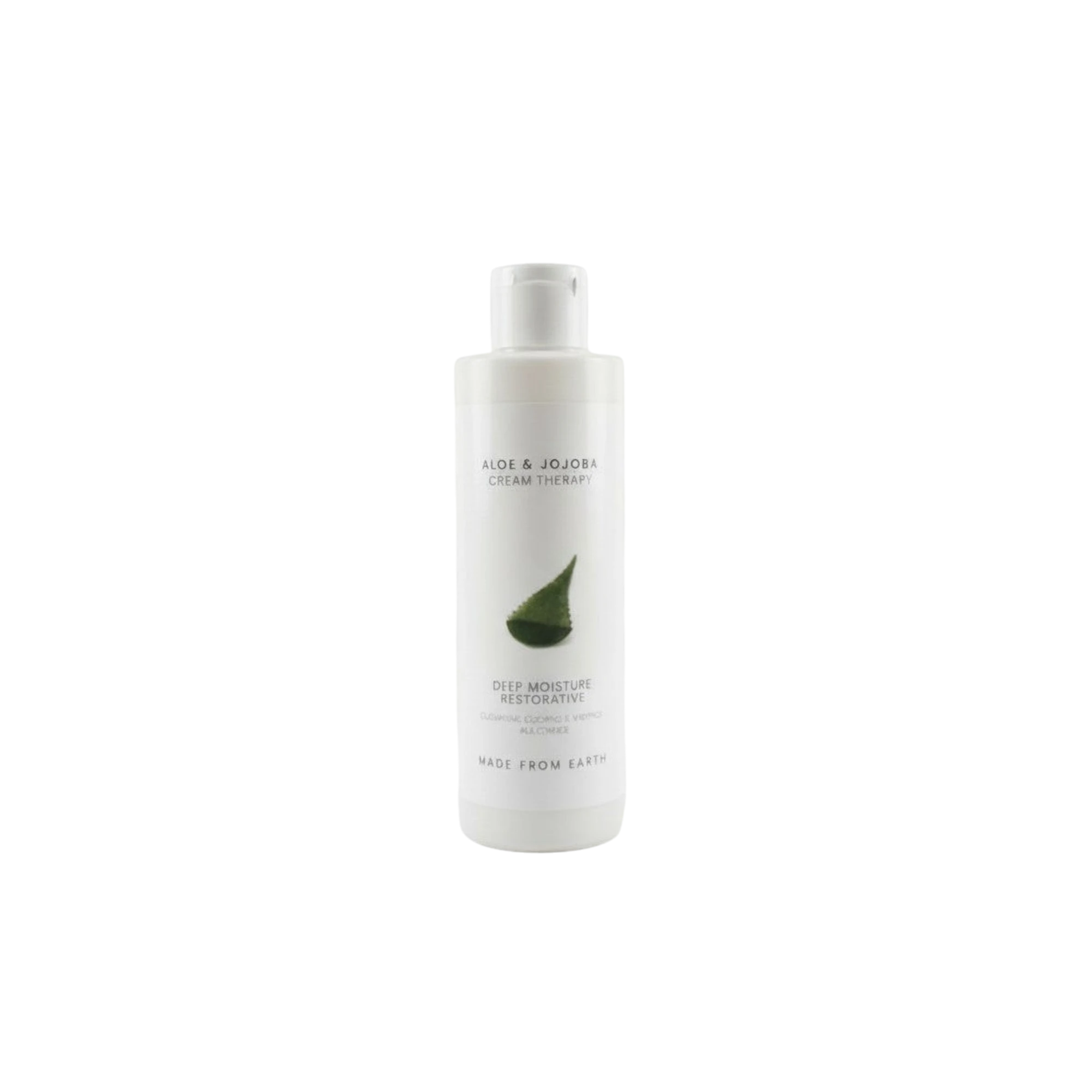 Made from Earth Aloe & Jojoba Cream Therapy Deep Moisture Restorative lotion bottle with aloe leaf graphic.