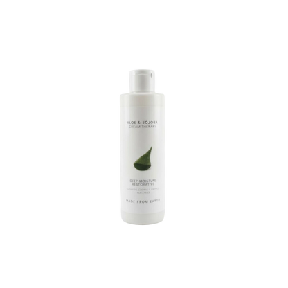 Made from Earth Aloe & Jojoba Cream Therapy Deep Moisture Restorative lotion bottle with aloe leaf graphic.