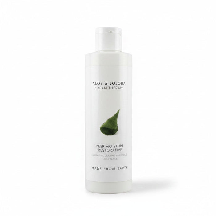 Made from Earth Aloe & Jojoba Cream Therapy in an 8 oz white bottle for face and body skin hydration.