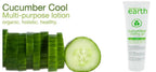 Made from Earth Cucumber Cooling Gel, a 4 oz tube with organic, holistic, healthy text. Sliced cucumbers and a cucumber slice are shown.