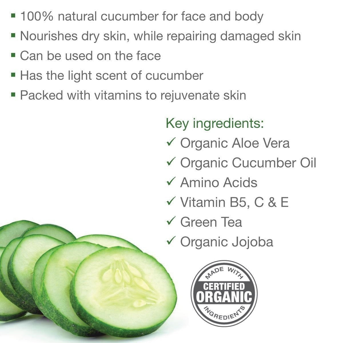 Made from Earth Cucumber Cooling Gel with organic aloe vera and cucumber extract for soothing and hydration.