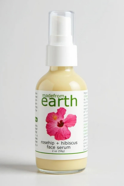 Made from Earth Rosehip + Hibiscus Face Serum for soft, smooth, sensitive skin. Moisturizing serum with hibiscus flower.