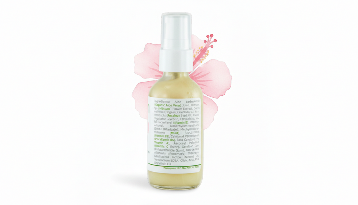 Made from Earth Rosehip + Hibiscus Facial Serum for soft, smooth, sensitive skin. Moisturizing serum with aloe vera and hibiscus.