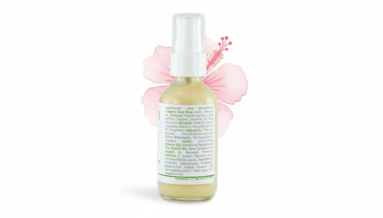 Made from Earth Rosehip + Hibiscus Facial Serum for soft, smooth, sensitive skin. Moisturizing serum with aloe vera and hibiscus.