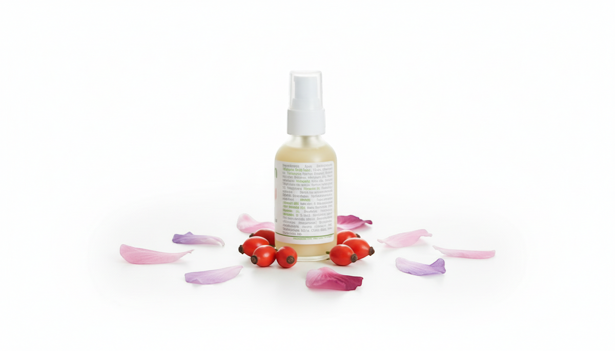 Made from Earth Rosehip + Hibiscus Facial Serum for soft, smooth, sensitive skin. Moisturizing serum with natural ingredients.