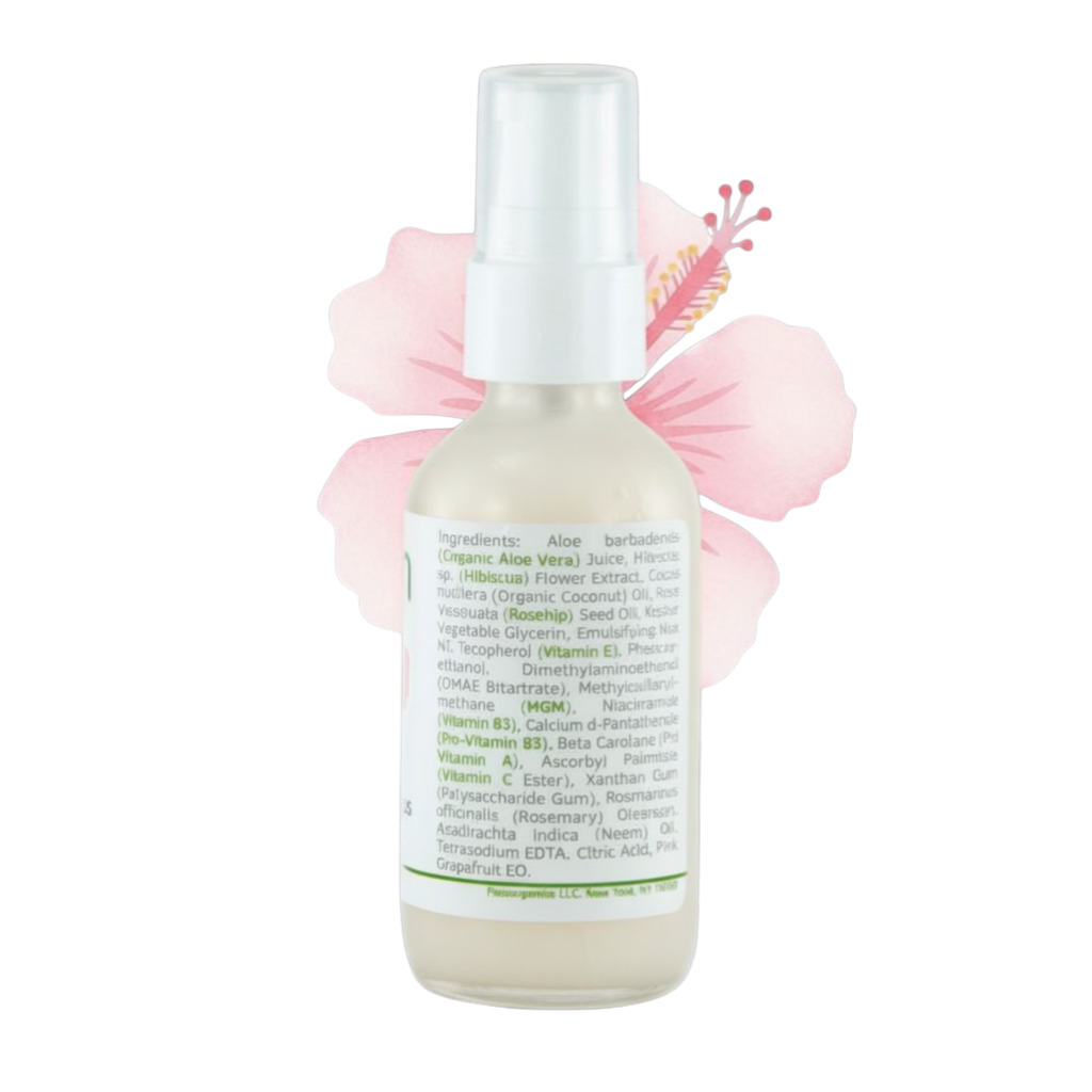 Made from Earth Rosehip + Hibiscus Facial Serum for soft, smooth, sensitive skin. Moisturizing serum with aloe vera and hibiscus.