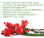 Made from Earth Rosehip + Hibiscus Facial Serum for soft, smooth, sensitive skin. Moisturizing, calming, with omega-3, omega-6, Vitamin C.