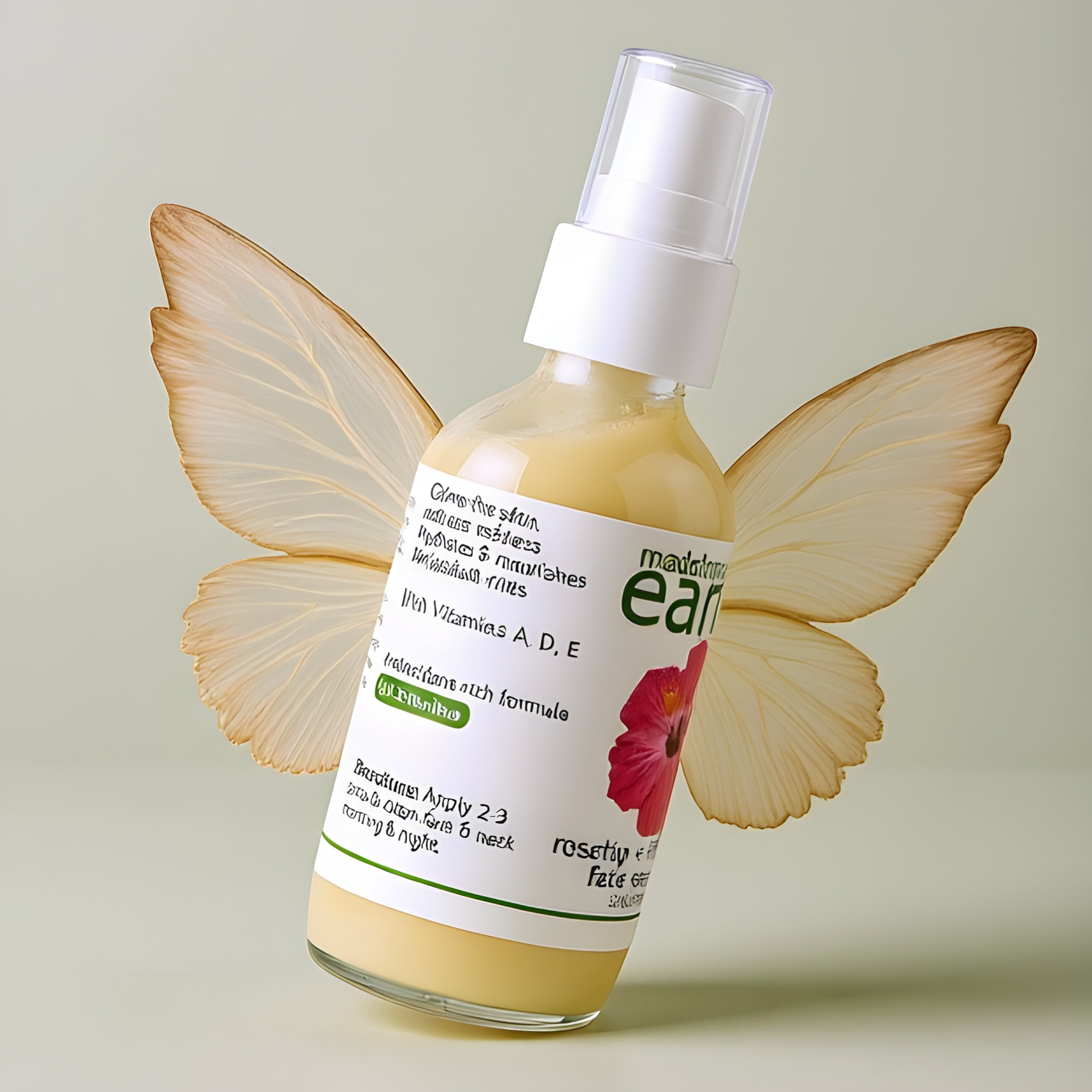 Made from Earth Rosehip + Hibiscus Facial Serum for soft, smooth, sensitive skin. Moisturizing serum with vitamins A, D, E.