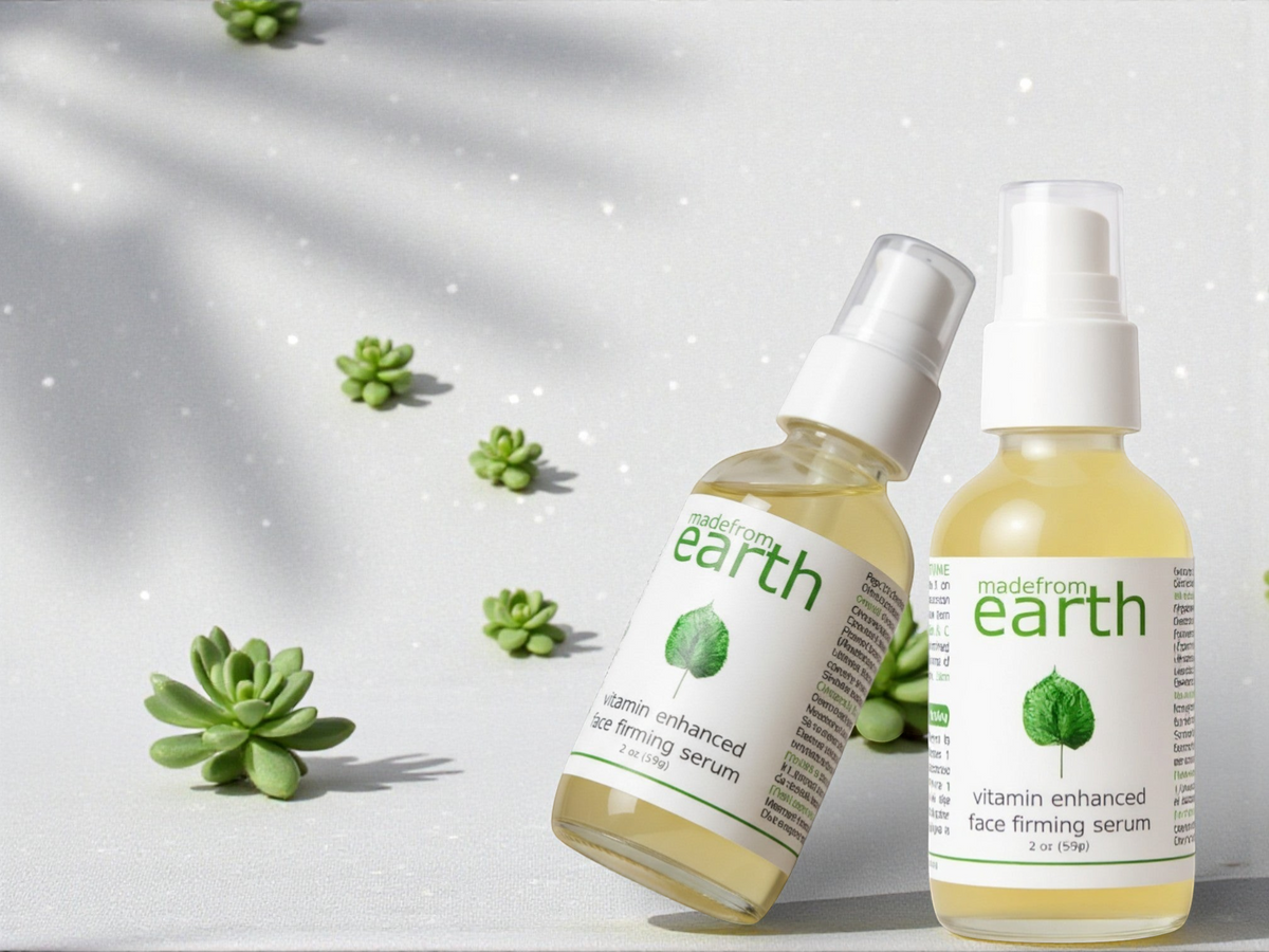 Made from Earth vitamin enhanced face firming serum with organic vitamins A, B, C, E and DMAE. 2 oz bottle.