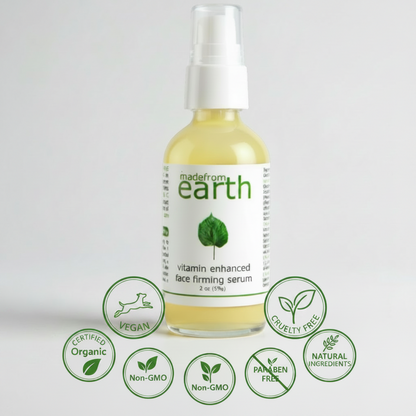 Made from Earth Vitamin Enhanced Face Firming Serum with organic vitamins and botanicals, 2 oz bottle.
