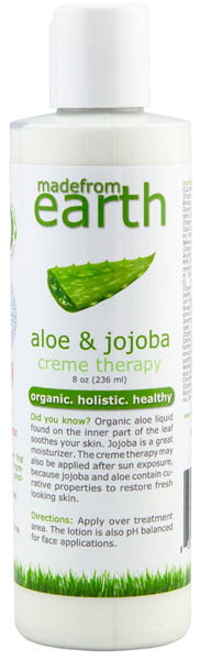 aloe jojoba cropped Aloe & Jojoba Creme Therapy This signature series organic aloe and jojoba contains highly concentrated amounts of aloe vera, cucumber, coconut oil and Vitamin C. Vitamin C is a powerful antioxidant; jojoba is known for its curative and restorative properties. Our combination of organic ingredients creates a powerful cream that attacks free radicals and keeps skin hydrated and refreshed. 8 oz. <ul> <li>Vitamin A, Vitamin C, Vitamin B5, Vitamin E and Organic Avocado</li> <li>Multi-use: For Face & Body Applications</li> <li>Non-greasy layer prevents stretch marks, fades scars and heals damaged skin</li> <li>Curative properties reduce redness and prevent skin peeling from sun burn</li> </ul>