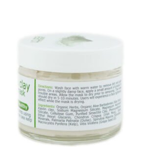 mask side2 Sea Kelp & Clay Correcting Mask <h3>Refines complexion and pores using earth clay and pacific ocean sea kelp.</h3> Our clays contain properties that minimize pores, control oil and remove dead skin cells. The Sea Kelp & Clay Correcting Mask contains multiple organic ingredients and ocean minerals. Rich in antioxidant properties, the mask will soften and detox the skin. Users will experience a face tightening effect while the mask is drying. It is during the drying processes that dirt, oil and impurities are lifted from the face and into the clay mask. When the clay mask is washed off, so are the impurities that were trapped in the clay during the drying process. 2 oz. Recommended for all skin types, including sensitive skin. Users can expect visible results after one use.