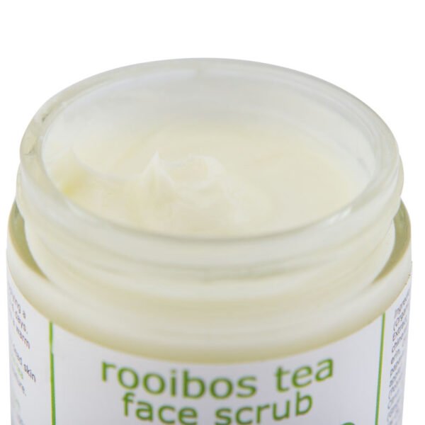 rooibos detail Rooibos Tea Facial Scrub <h3>Detoxifying face cleanser with rooibos tea and gentle jojoba beads.</h3> This moisturizing face scrub is designed to cleanse toxins from facial skin and add moisture. When combining rooibos tea with aloe vera, our scrub creates a powerful mix of antioxidants designed to penetrate your skin and detoxify. It contains bioflavonoid, vitamins, plant oils, fruit flavonoids, and rooibos tea. Jojoba beads gently clear away dead skin cells while the potent antioxidant rooibos tea cleanses dirt and bacteria. This is a moisturizing face scrub that will not strip the delicate balance of facial skin. For some skin types, a moisturizer may not be needed after using the face scrub since it contains moisturizing properties. This is why the scrub is perfect for both oily AND dry skin types. For oily skin types, an additional moisturizer may not been needed. For dry skin types, it will not overly dry out facial skin like other cleansers. 2 oz.