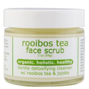 rooibos main2 Rooibos Tea Facial Scrub <h3>Detoxifying face cleanser with rooibos tea and gentle jojoba beads.</h3> This moisturizing face scrub is designed to cleanse toxins from facial skin and add moisture. When combining rooibos tea with aloe vera, our scrub creates a powerful mix of antioxidants designed to penetrate your skin and detoxify. It contains bioflavonoid, vitamins, plant oils, fruit flavonoids, and rooibos tea. Jojoba beads gently clear away dead skin cells while the potent antioxidant rooibos tea cleanses dirt and bacteria. This is a moisturizing face scrub that will not strip the delicate balance of facial skin. For some skin types, a moisturizer may not be needed after using the face scrub since it contains moisturizing properties. This is why the scrub is perfect for both oily AND dry skin types. For oily skin types, an additional moisturizer may not been needed. For dry skin types, it will not overly dry out facial skin like other cleansers. 2 oz.