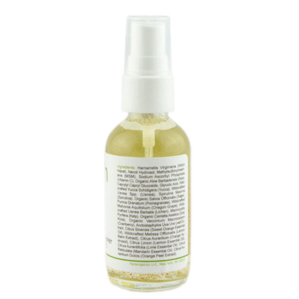 toner side 2 Skin Correcting Toner Mist w/ Vitamin C <h3>Strengthens the skin's natural defense system, balances ph levels, and gives a hydrated refreshing lift.</h3> <ul> <li>Witch Hazel tightens pores and detoxes skin</li> <li>Vitamin C fights free radical damage and combats the effects of aging</li> <li>MSM moisturizes skin and prevent wrinkles and future wrinkles</li> </ul> Formulated to eliminate free radical damage caused by daily pollutants, while fighting the visible signs of aging. The combination of Vitamin C, glycolic acid and organic citrus extracts combine to cleanse problem areas. Citrus oils contain natural antioxidants and bioflavonoids which counteract photo aging, hyperpigmentation and uneven skin tone. The citrus (lemon, orange, lime) essential oils in the toner are high in antioxidants and Vitamin C. 2 oz.