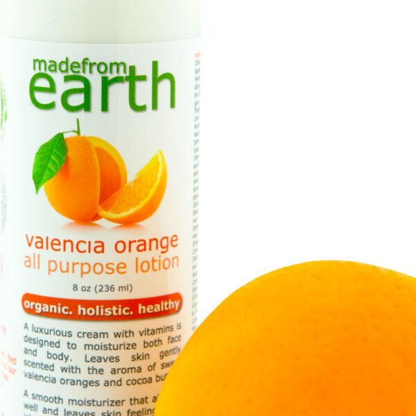 valencia orange72 Valencia Orange Lotion <h3>For face and body</h3> A luxurious cream with potent organic extracts and vitamins designed to moisturize both face and body. it is a smooth moisturizer that absorbs well and leaves skin feeling nourished. Contains a potent concentration of Vitamin C, Aloe Vera, Shea Butter and Organic Beeswax. The organic essential oils in this formula provide refreshment and inspiration. They support a healthy skin tone, and are rich in d-limonene (known for skin cell support), as well as providing a calming effect for body and mind. Shea butter is a premium antioxidant ingredient that fights free radicals. It is highly recommended for people with sensitive skin, and is effective for those with dry skin or eczema. The anti-inflammatory properties of beeswax soothe irritated skin and adds a layer of protective coating over the skin, blocking free radicals and other environmental toxins from entering the skin. This formula comes in a large 8 ounce bottle. Read more details about the premium ingredients in this formula below. 8 oz.
